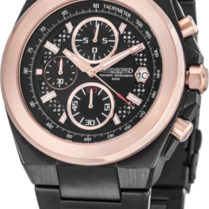 Kronograf tachymeter Riedenschild herrklocka Quartz Rosé bezel Svart urtavla