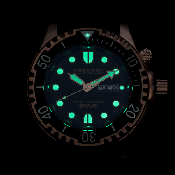 Riedenschild diving watch 1000m men's watch metal + silicone bracelet lumen