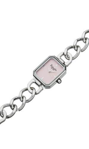 fyrkantig damklocka Square i silver med rosa urtavla quartz metallarmband armband
