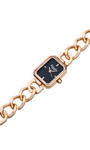 fyrkantig damklocka Square i rosé med svart urtavla quartz armband